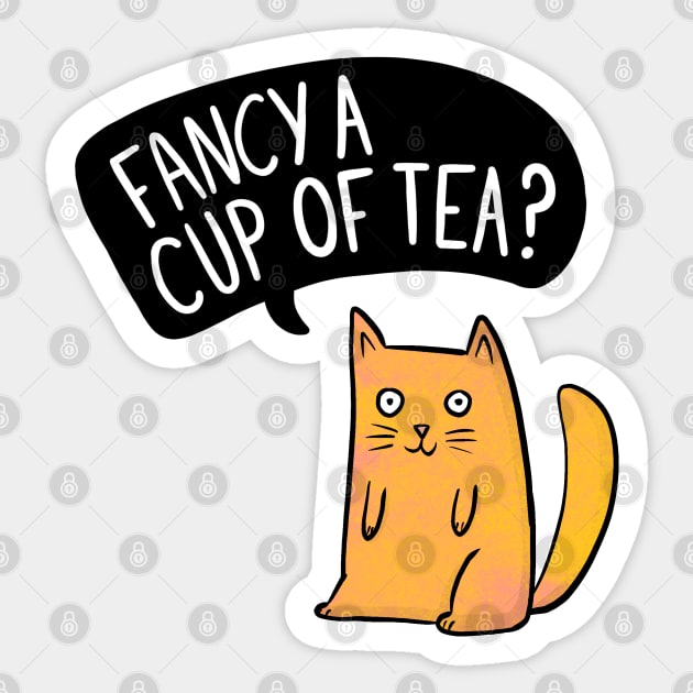 Fancy a cup of Tea - Tiny the Cat Sticker by Drawn to Cats